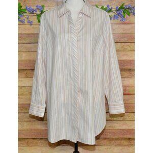 FOXCROFT No-Iron Long Sleeve Khaki Striped Button Down Collared Shirt Size 14W